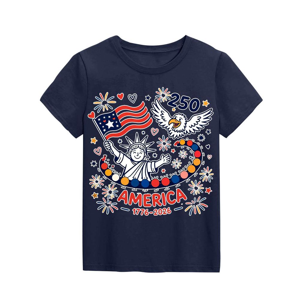 Fashionable Round Neck Short Sleeve Work Clothes Printed Tops For KID Summer Tops