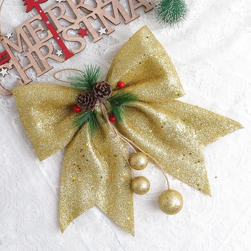 

Red Glitter Christmas Bow 30cm Tree Ornament Xmas Home Decor Gift Festive & Party Supplies Christmas Bows as show золотий