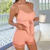 Set de pijama sexy pentru femei, cu suspensie din dantela + pantaloni scurți cu talie elastică, stil de agrement pentru femei, costum de îmbrăcăminte pentru acasă, costum de cămașă de noapte