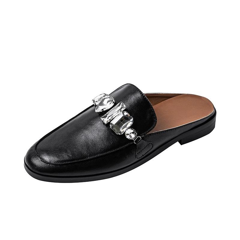 

Женские туфли-лодочки на низком каблуке со стразами класса люкс, весенне-летняя модная обувь с пайетками, полушлепанцы с закрытым носком 40 чёрный