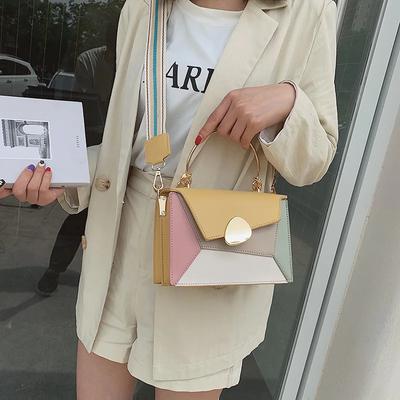 Women Bag Flap PU Korean Lady Patchwork Hasp Chains Metal Handle Luxury Designer Bag Handbag Shouder Bag Wide Strap