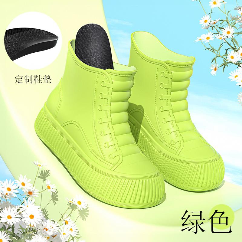Fashion short and medium women's rain boots matte thickened flat heel non-slip women's water boots outdoor women's shoes wading shoes glue rain shoes