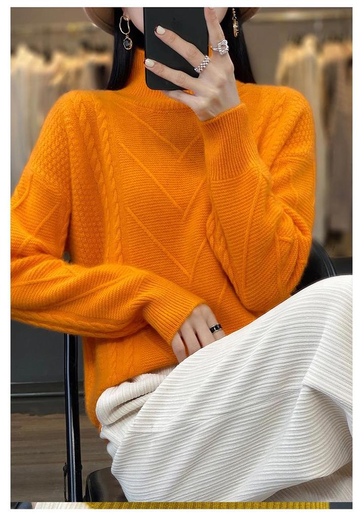 Women's Plus Size High Neck Wool Pullover: Thick Knit Sweater for Autumn & Winter