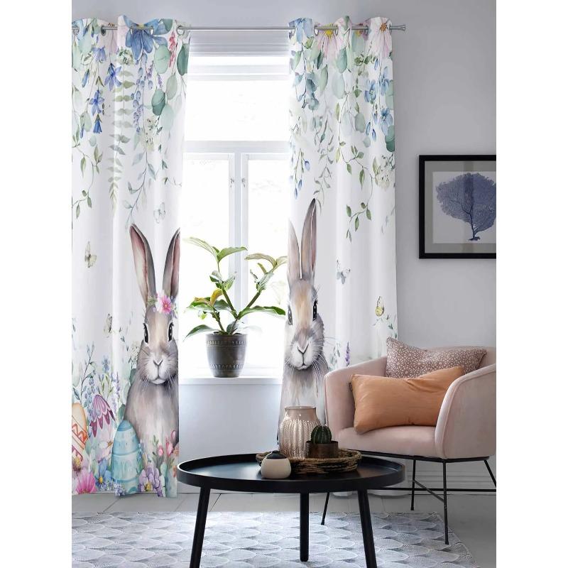 Easter Bunny Eggs Spring Flowers Window Curtains for Living Room Bedroom Curtain Modern Kitchen Blinds Drapes Curtains