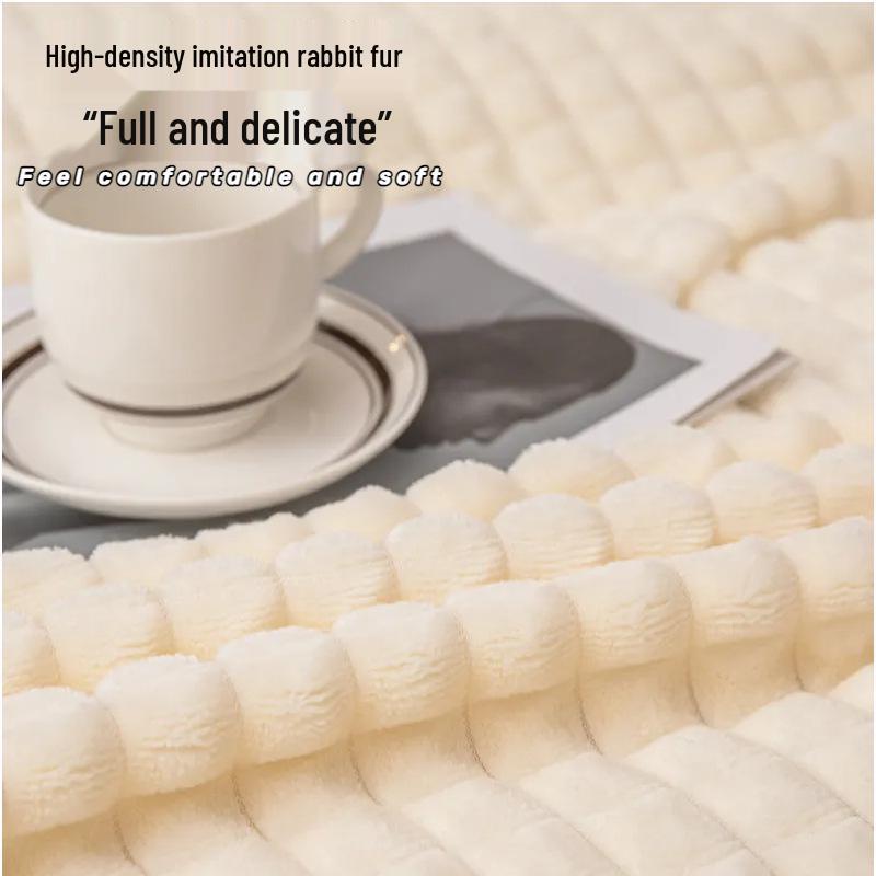 Thick Ribbed Faux Rabbit Fur Velvet Flannel Blanket - Autumn/Winter