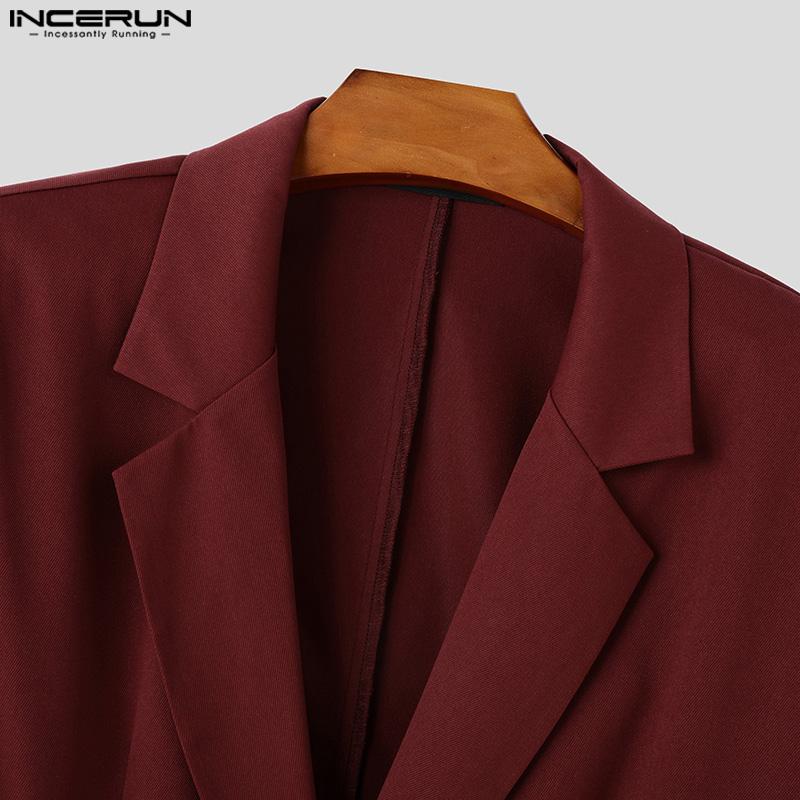 INCERUN Men Lapel Neck Blazer Long Sleeve One Button Thin Coats