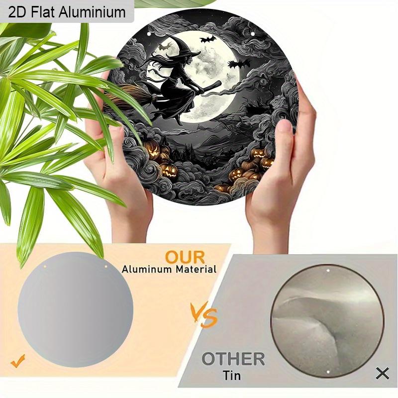 2D Flat Aluminium Halloween Sign with Flying Demon Witch Pattern - Halloween Figurine Ornaments - Ideal for Front Door, Wall, Porch, Window Decor