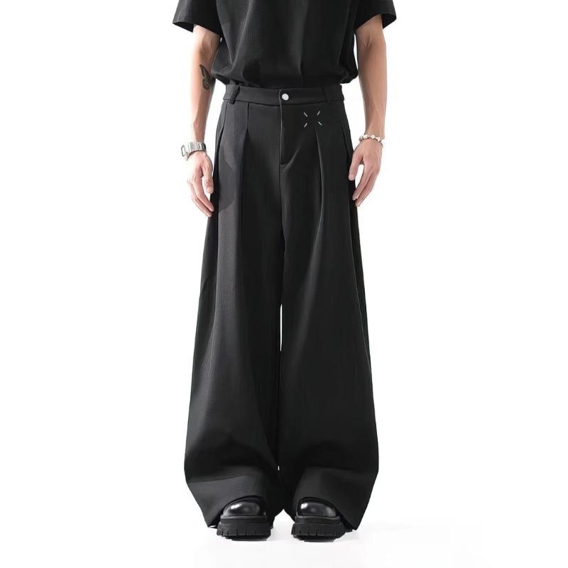 Four Seasons Men Black Baggy Pants Casual Wide Leg Work Wear Straight Trousers Male Drape Loose Cool Cargo Pants