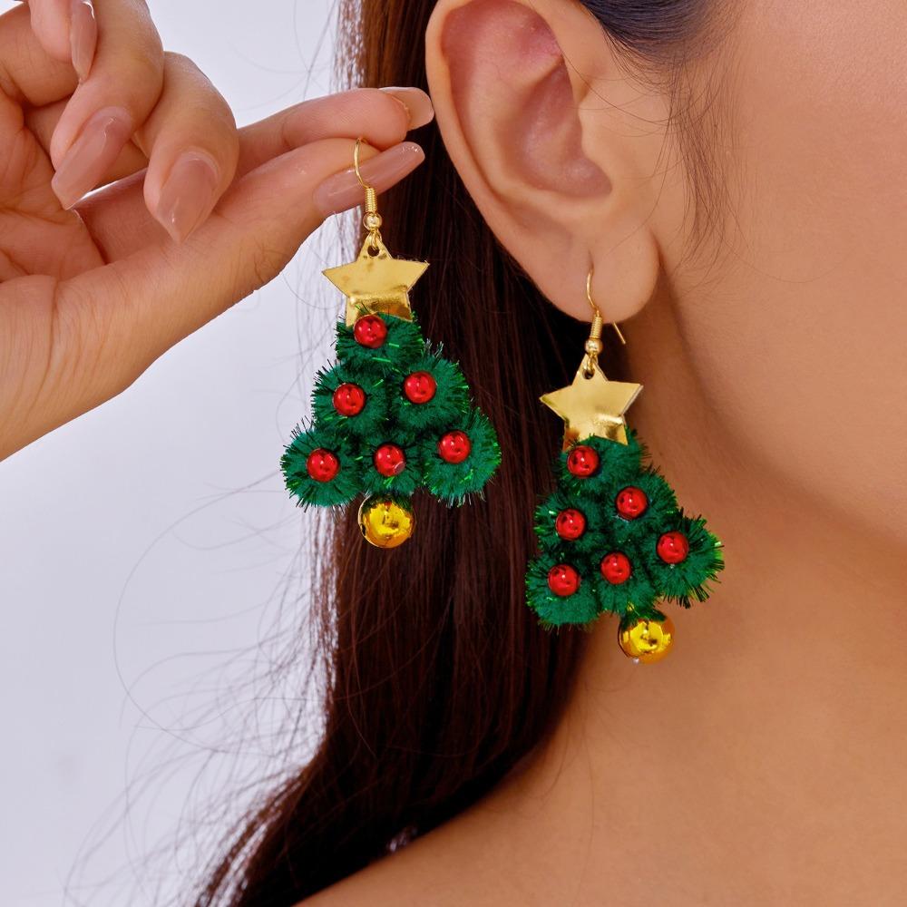 1Pair Christmas Tree Christmas Earrings Bell Xmas Dangle Earrings Wreath Earrings  New Year Ear Gift