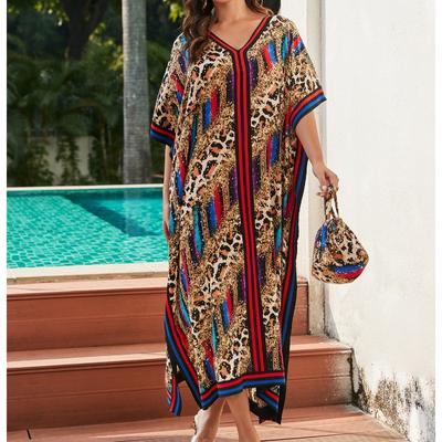 Moda Donna Estate Primavera Stampa Leopardo Maniche 1/2 Scollo a V Vita Larga Abiti Casual
