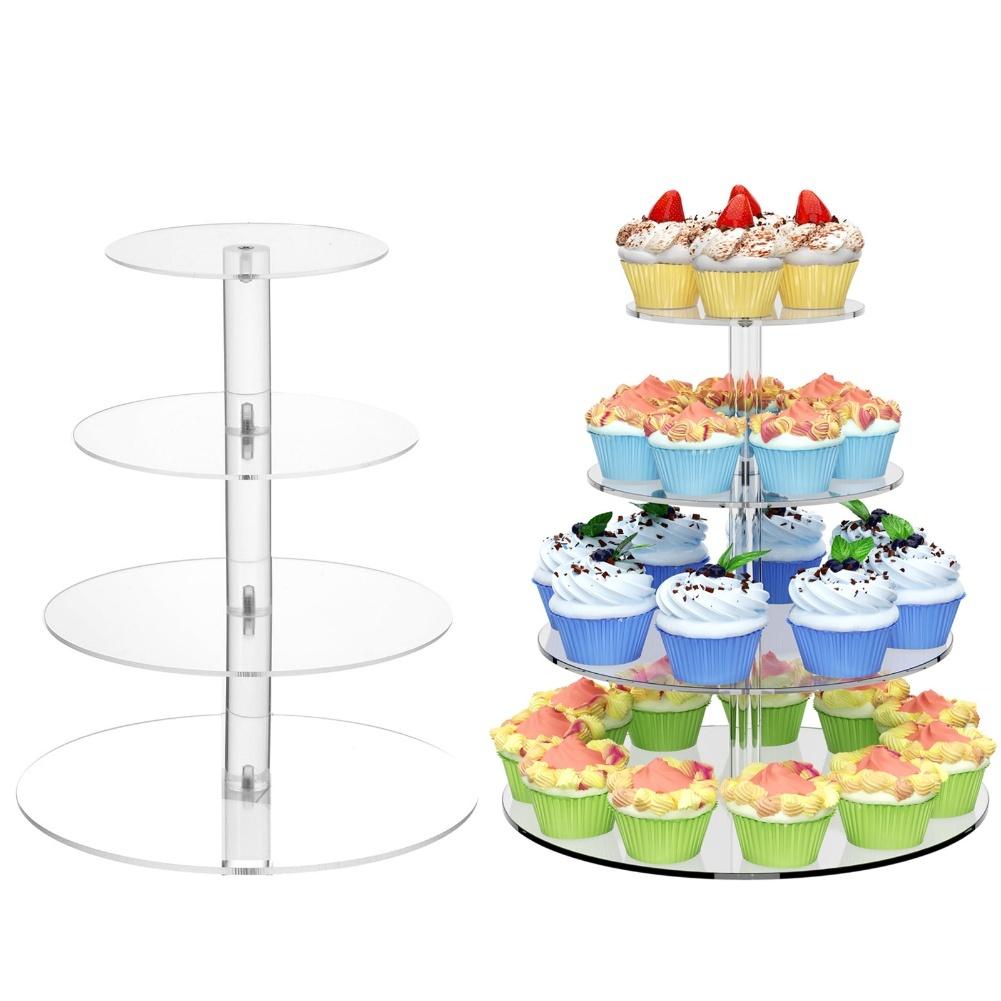 3/4/5 Tier Acrylic Round Cupcake Stand Clear Birthday Cupcake Stand Holder Dessert Display For Wedding Birthday Christmas Party