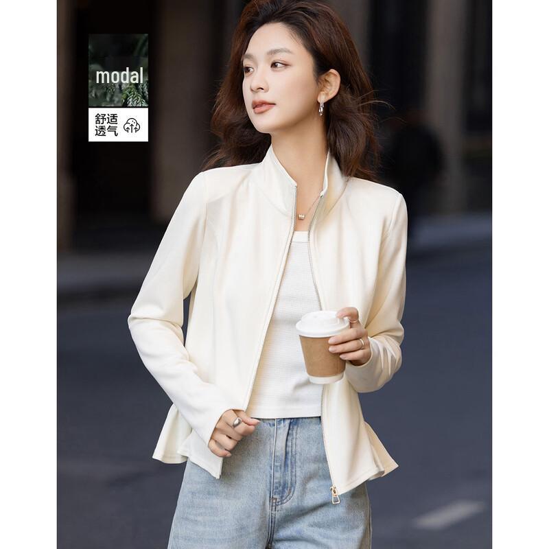 Demana Sand-Washed Ruffle Stand-Collar Jacket S