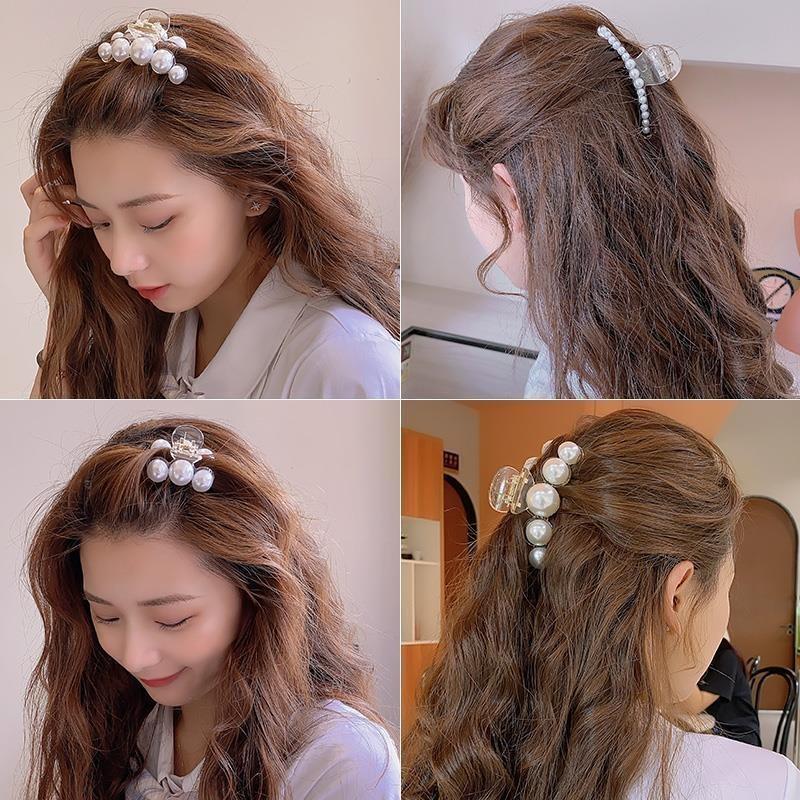 Vintage Pearl Clips Set Large Claw Korean Ponytail Big Barrettes Jaw Hairpins For Women Hair Accessories Hairgrip Gift