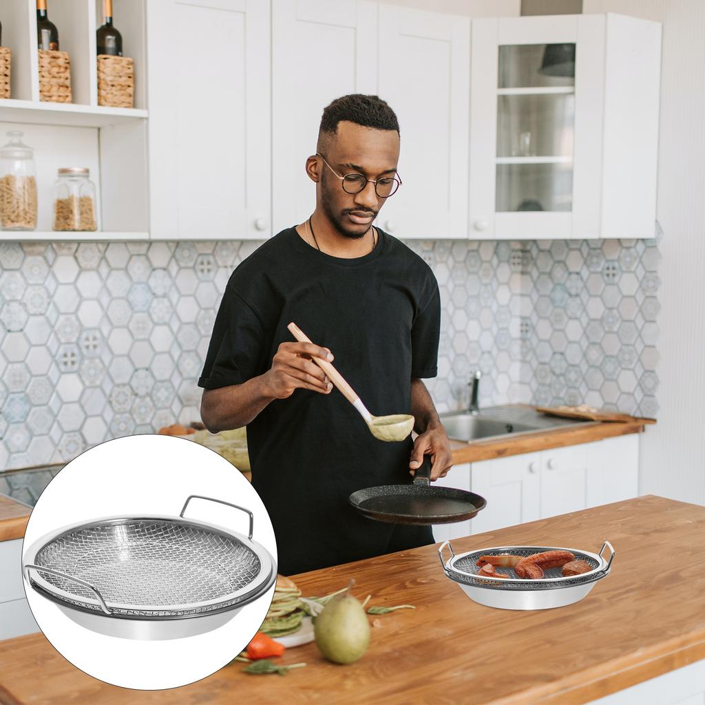 Ölauffangwanne aus Edelstahl mit Griff 22CM Frittier-Lebensmittelablage Filterplatte für Snackteller Snackschale für Barbecue Heimgebrauch
