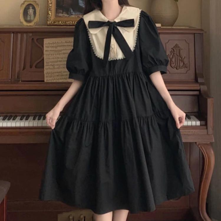 Women Lolita Dress Kawaii Elegant Vintage Dresses Sweet Cute Puff Sleeve Preppy Style Sundress Fashion Robe