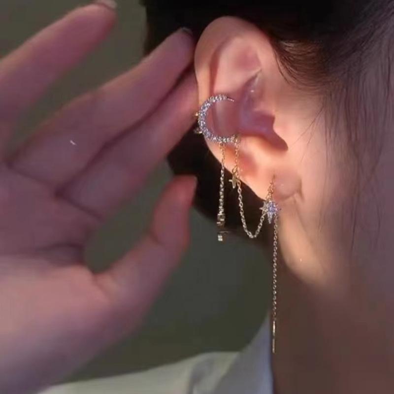 

Sparkling Zircon Flower Butterfly Ear Bone Clip for Women Without Piercing Tassel Ear Cuff Clip Earrings Wedding Zircon