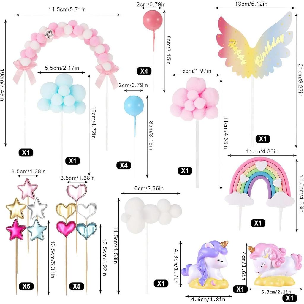 Rainbow Unicorn Birthday Cake Toppers, 26 Count