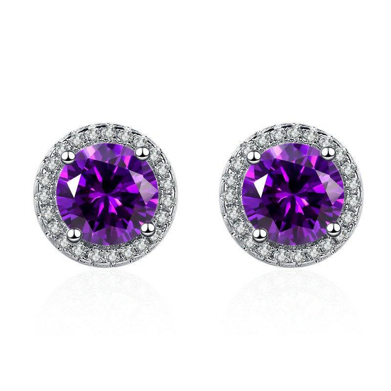 Women Silver Tone Halo Round Big Center Zircon Full Pave Circle Stud Earrings