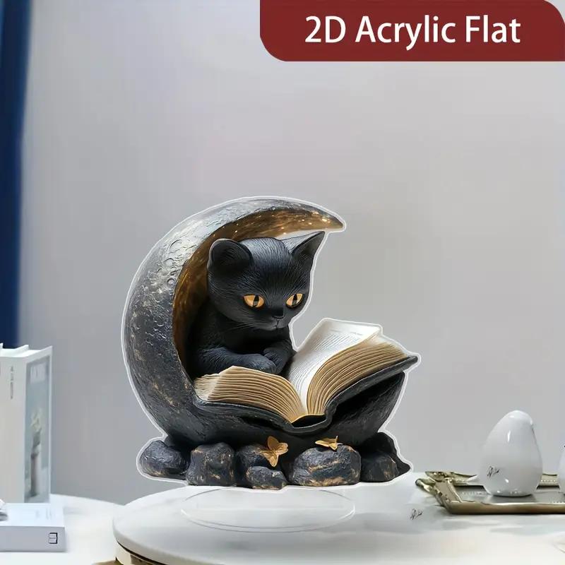 Charming Black Cat 2D Flat Acrylic Ornament - Birthday & Graduation Gift Ideal for Office Desk Decoration