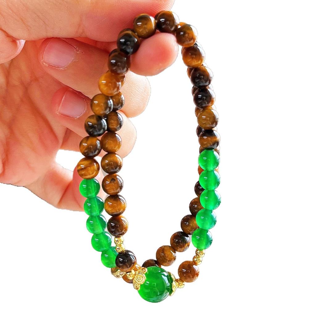 Autumn And Winter Maillard Retro Style High Quality Natural Tiger'S Eye Green Chalcedony Bracelet Bracelet