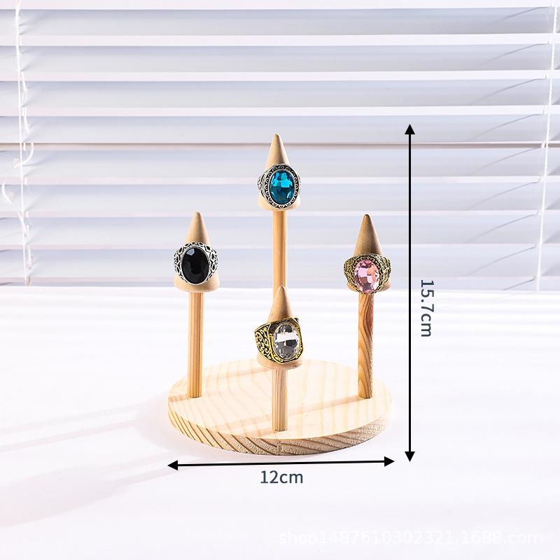 1PC Removable Wood Cone Ring Display Stand Finger Rings Holder Watch Bangle Storage Tray Jewelry Window Display Showcase Props