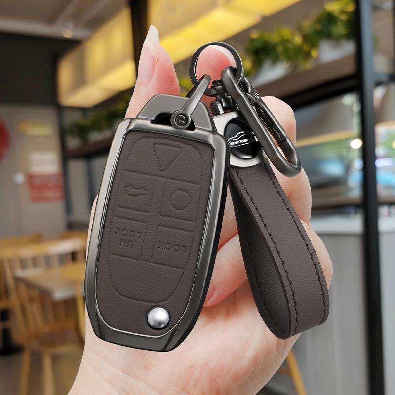 5 Knoppen Zinklegering Leer Auto Sleutelhoesje Case Voor Volvo S60 S40 Xc70 Xc90 S80 V70 V50 C30 C70 Sleutelhouder Auto Sleutelhoesje Accessoires