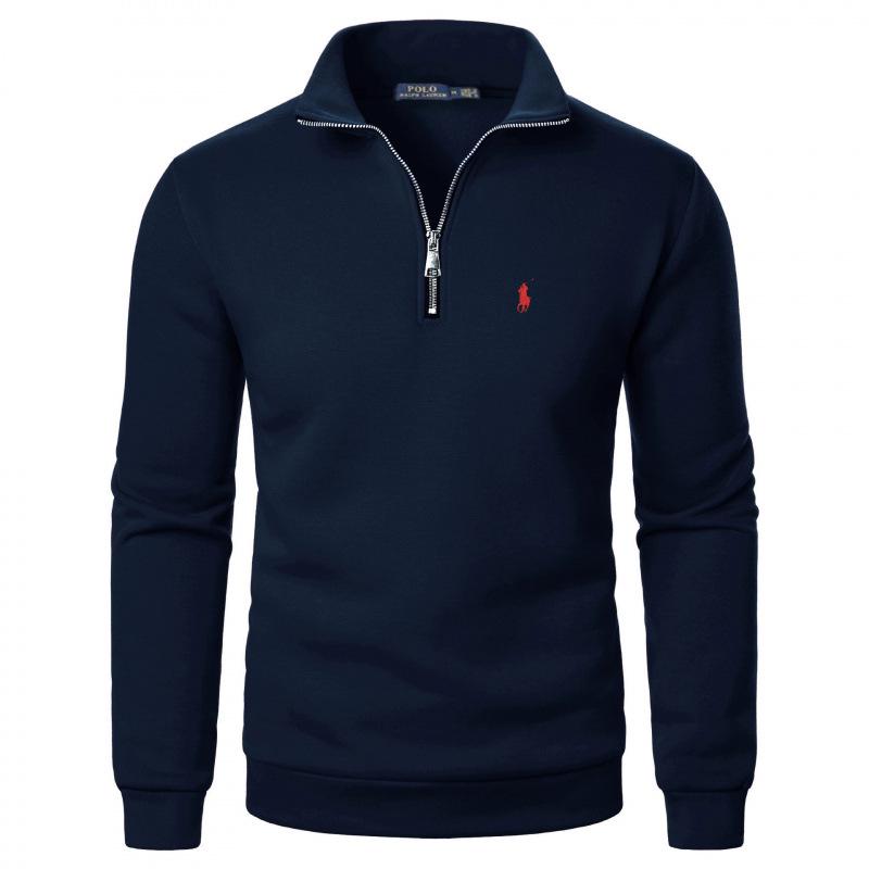 Men's Casual Half-Zip Stand Collar Hoodie with Embroidered Horse, Long Sleeve, 2025 Edition