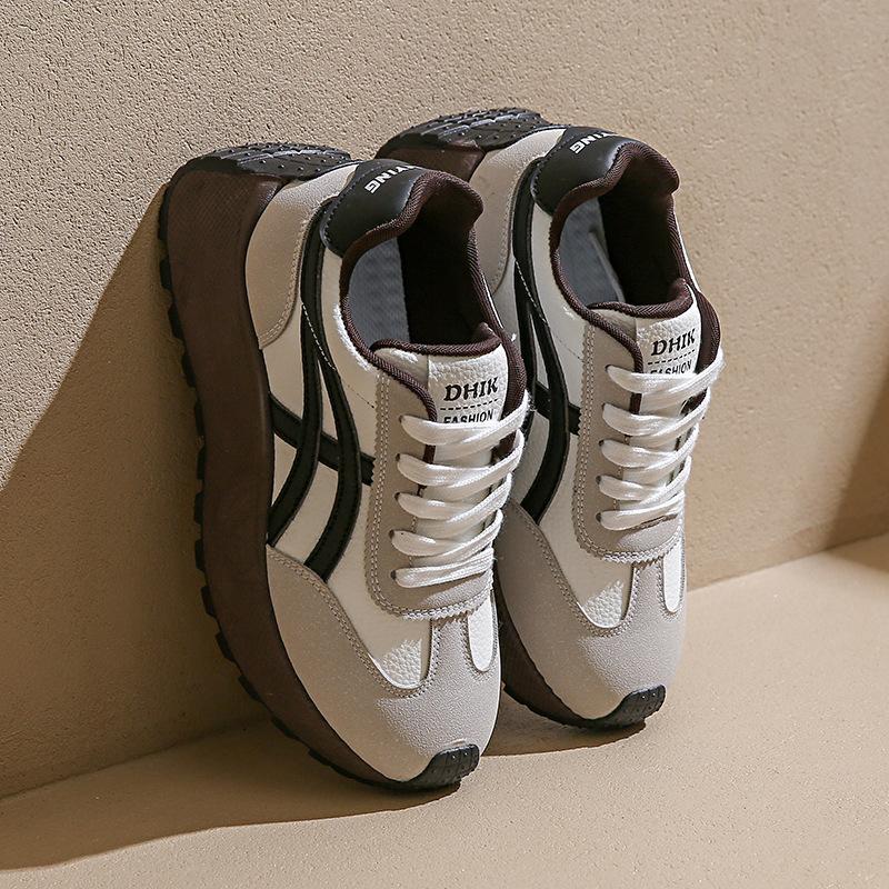 

BN021 new 2025 summer and autumn thick-soled heightening women s shoes board shoes splicing leather surface sports and leisure shoes student tide 35