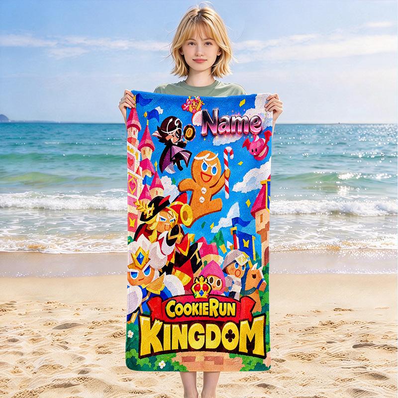 Custom Name Cookie Kingdom Stylish Digital Printing Beach Towel Quick‑Drying Absorbent Blanket for Beach Pool Gym Travel