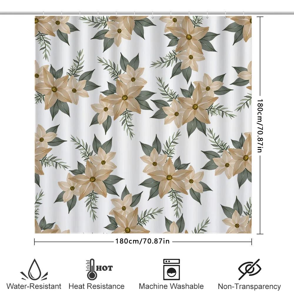Modern Floral Print Shower Curtain Waterproof Bath Decor Peachy Pink White Green 180X274Cm Flower Pattern Shower Curtains Home D