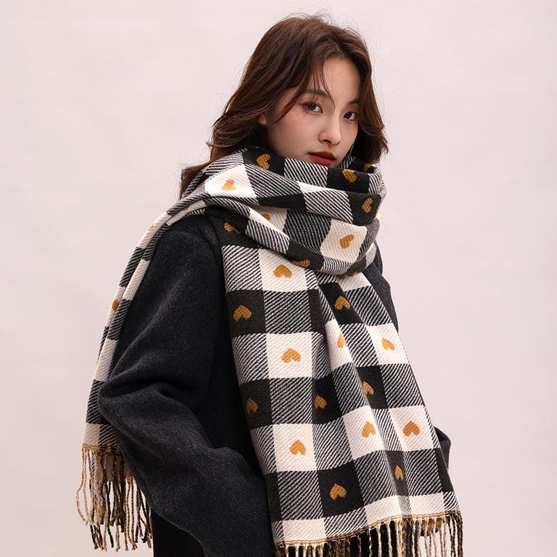 Scarf women's autumn and winter new plaid thickened shawl high-end atmosphere warm scarf