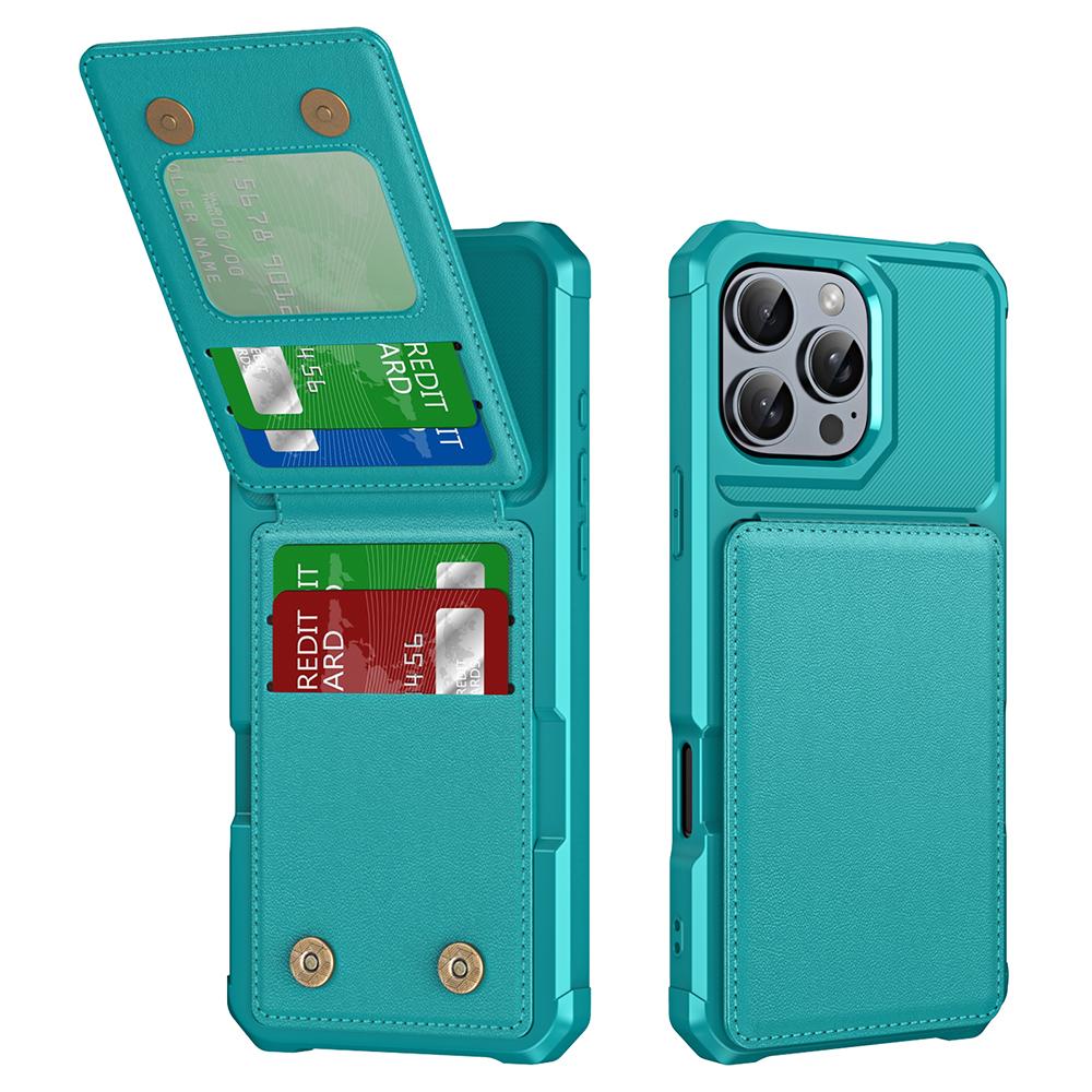 For iPhone 16 Pro Case Card Slot Kickstand PU+TPU Phone Cover
