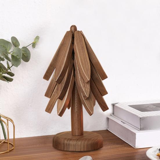 1/3/4/5 ks Ořechové dřevěné podložky se stojanem Žáruvzdorné podložky na hrnce Pánve Design tvaru vánočního stromku Podložky podložky do kuchyně Dekorace stolu Dárek