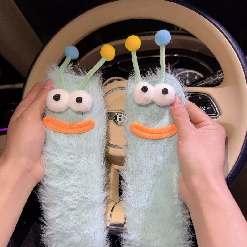 Cute Ugly Big Eye Funny Fleece Floor Socks  Coral Velvet Thickened Warm Plush Socks Autumn And Winter Home Socks