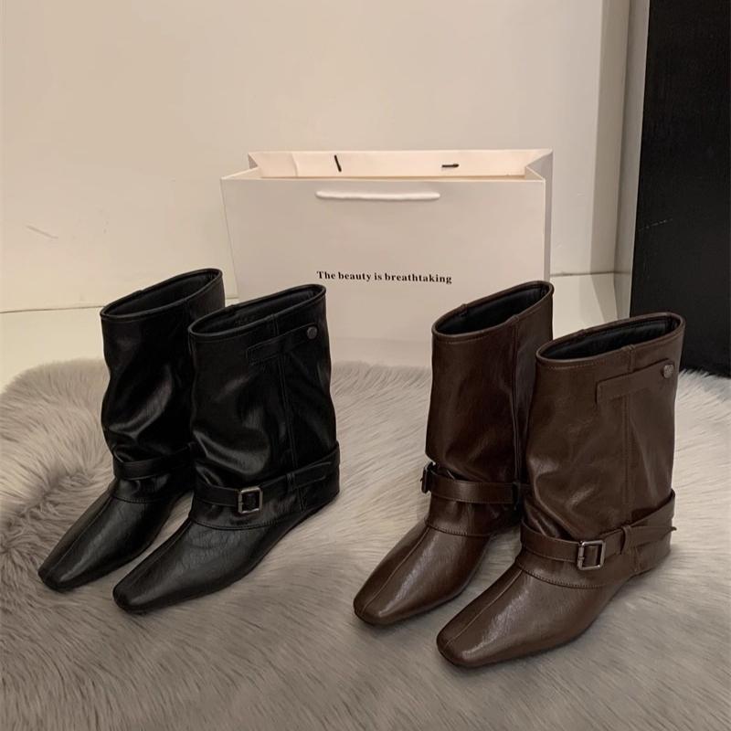 Designer Damen Ritterstiefel Mode Keile Niedriger Absatz Tanzschuhe Streetstyle Bankettparty Kurze Stiefel Frau