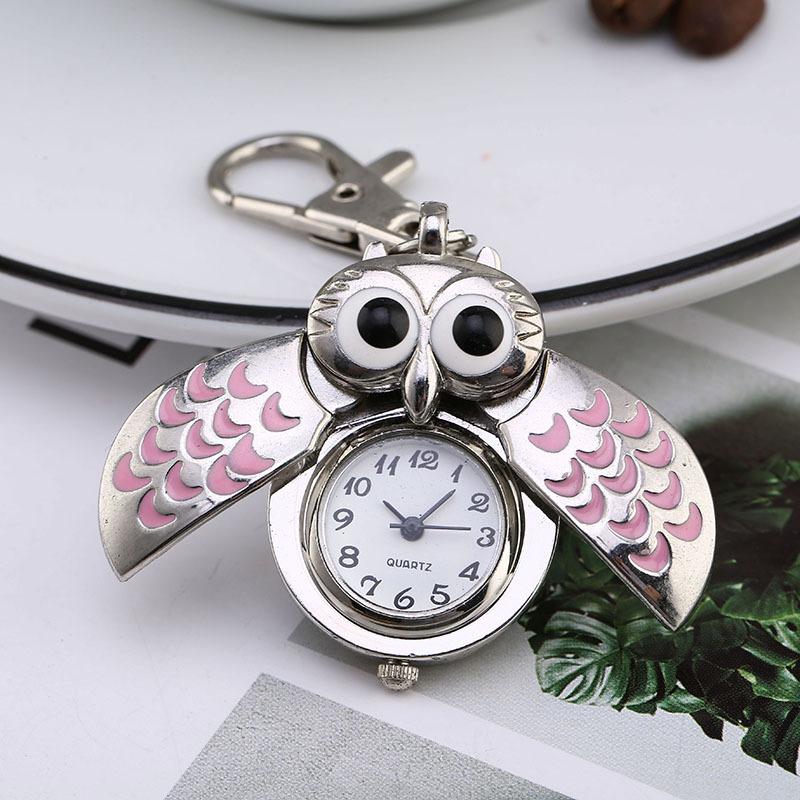 Fashion Keychain Owl Shape Pocket Watch Unisex Vintage Alloy Keyring Clock Fob Watches Key Chain Bag Car Birthday Gifts 1/3/5pcs