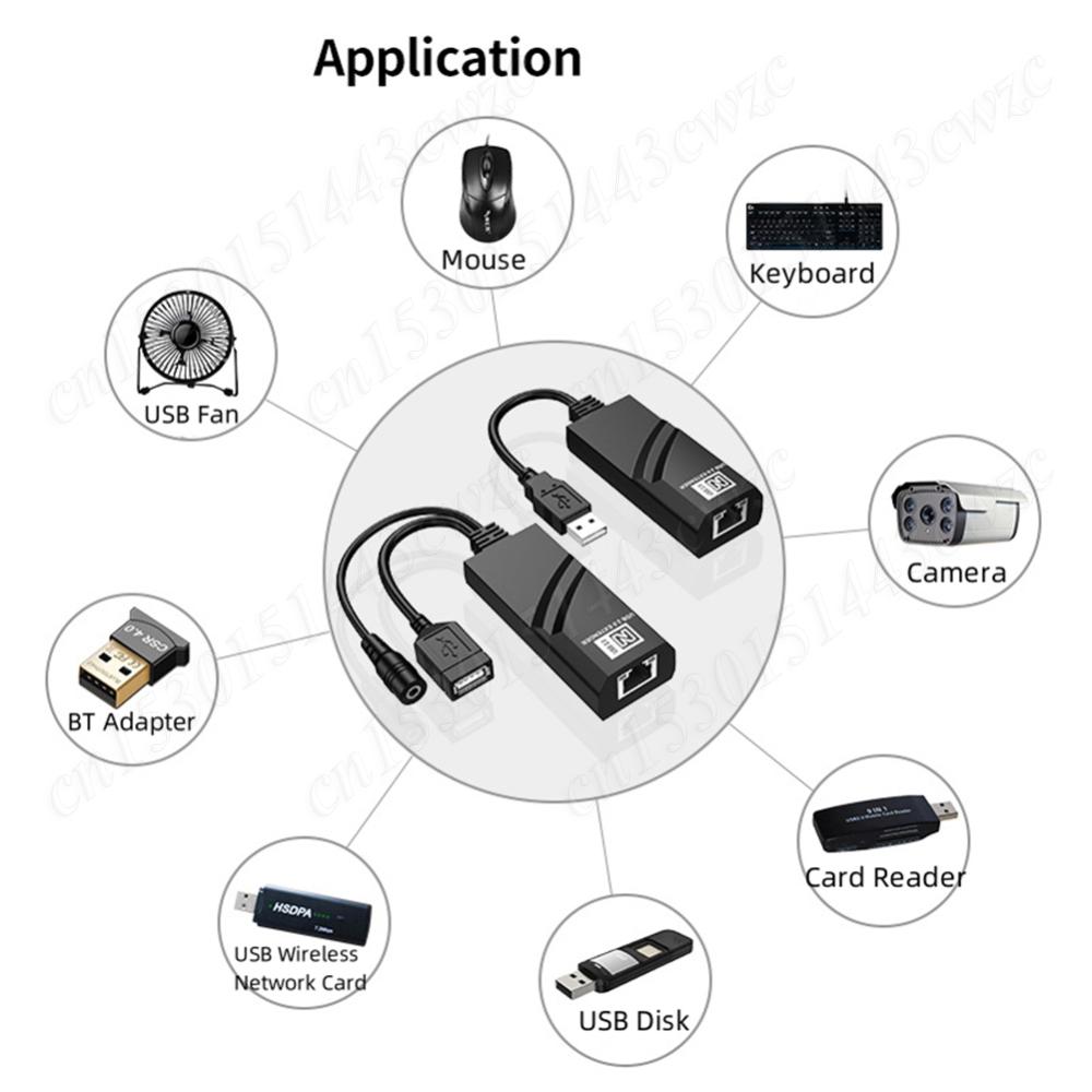 USB 2.0 Extender přes Cat5 Cat5E Cat6 Ethernet kabel Přenos až 100M RJ45 přijímač s DC5V/2A napájecím adaptérem Plug and Play
