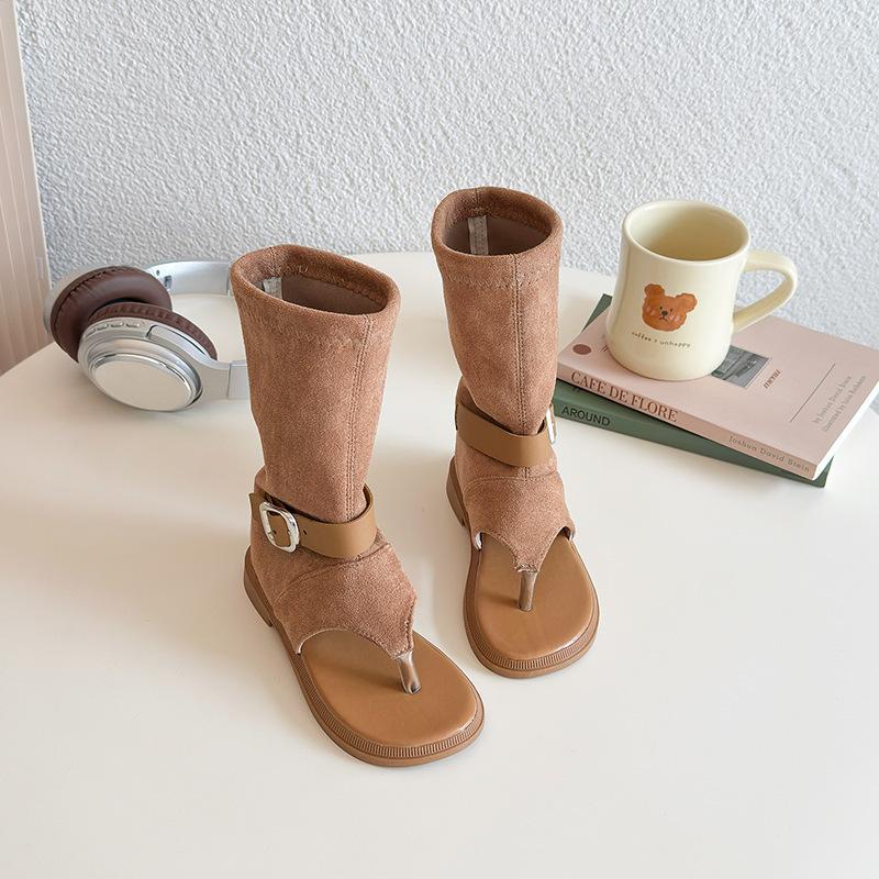

New Versatile Summer Sandals with Flat Sole, Suitable for Girls, High-top and Mid-calf Length Shoes 26 коричневый