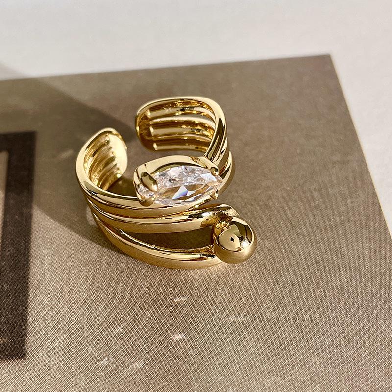 

Многослойное кольцо с шаром из циркония в европейском и американском стиле, универсальная мода с золотой линией