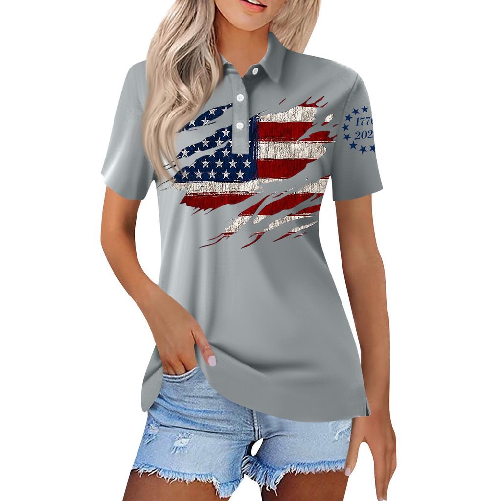Women's Fashion Casual Lapel Short Sleeve Printed Shirt Women's Button Up Tops