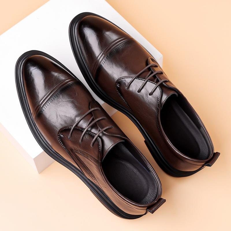 Leather Shoes Autumn British Style Retro High Sense Business Dress Casual Derby Shoes Heightening Wedding Groom Shoes