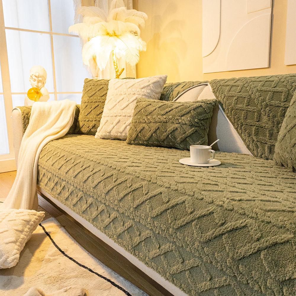 Autumn and Winter New Solid Color Three-Dimensional Jacquard Velvet Sofa Cushion Modern Simple Non-Slip Sofa Cushion Towel