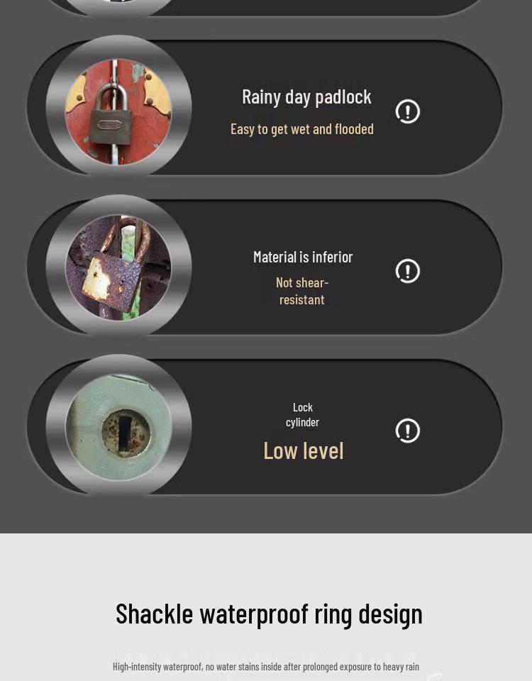 Univerzální vodotěsný protizlodějský visací zámek - Nerezový, odolný proti vypáčení, pro domácnost a bránu