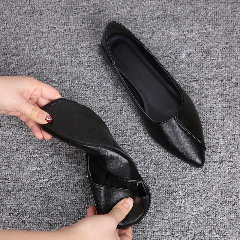 Женские туфли-лодочки из натуральной кожи на среднем каблуке-шпильке черного цвета - Профессиональные и сексуальные коллекция весна 2025 Black Flat Model 222 1579₽