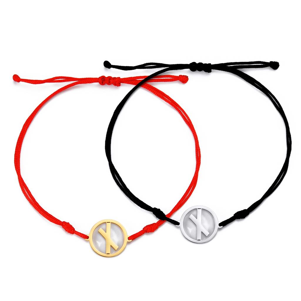 Dawapara Norse Runes Bracelet Elder Futhark Rune Charm Adjustable Rope Bracelet Stainless Steel Viking Jewelry