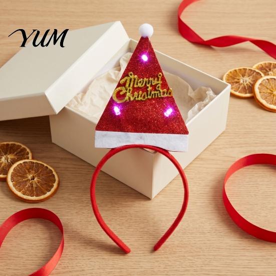 Flexible Plastic Holiday Headband Light Up Christmas Headbands, Shiny Glitter Santa Hat Tree Reindeer Antler Hairbands, Decorative Hair Bands for LED