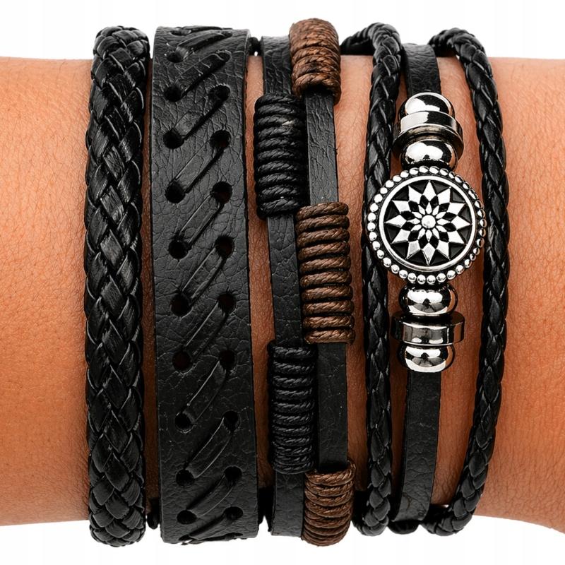 Men' Leather Bracelet Adjustable Titanium Leather Bracelet Gift