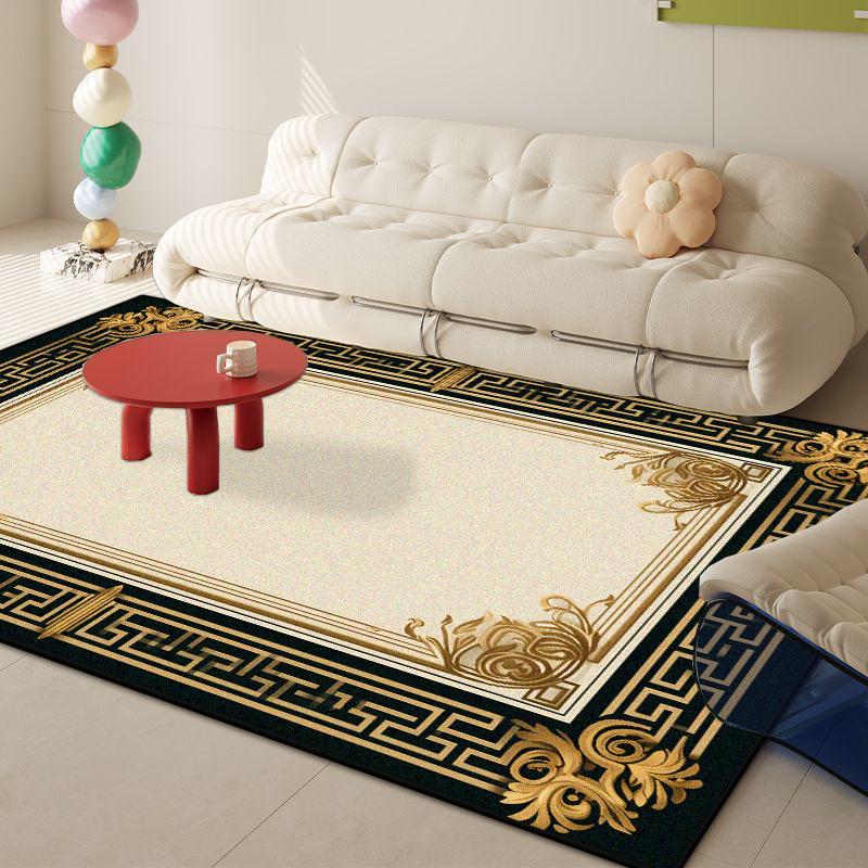 

Luxury Living Room Rugs Retro Golden Border Non Slip Carpet Machine Washable Large Size Soft Entrance Door Mat 60x90cm