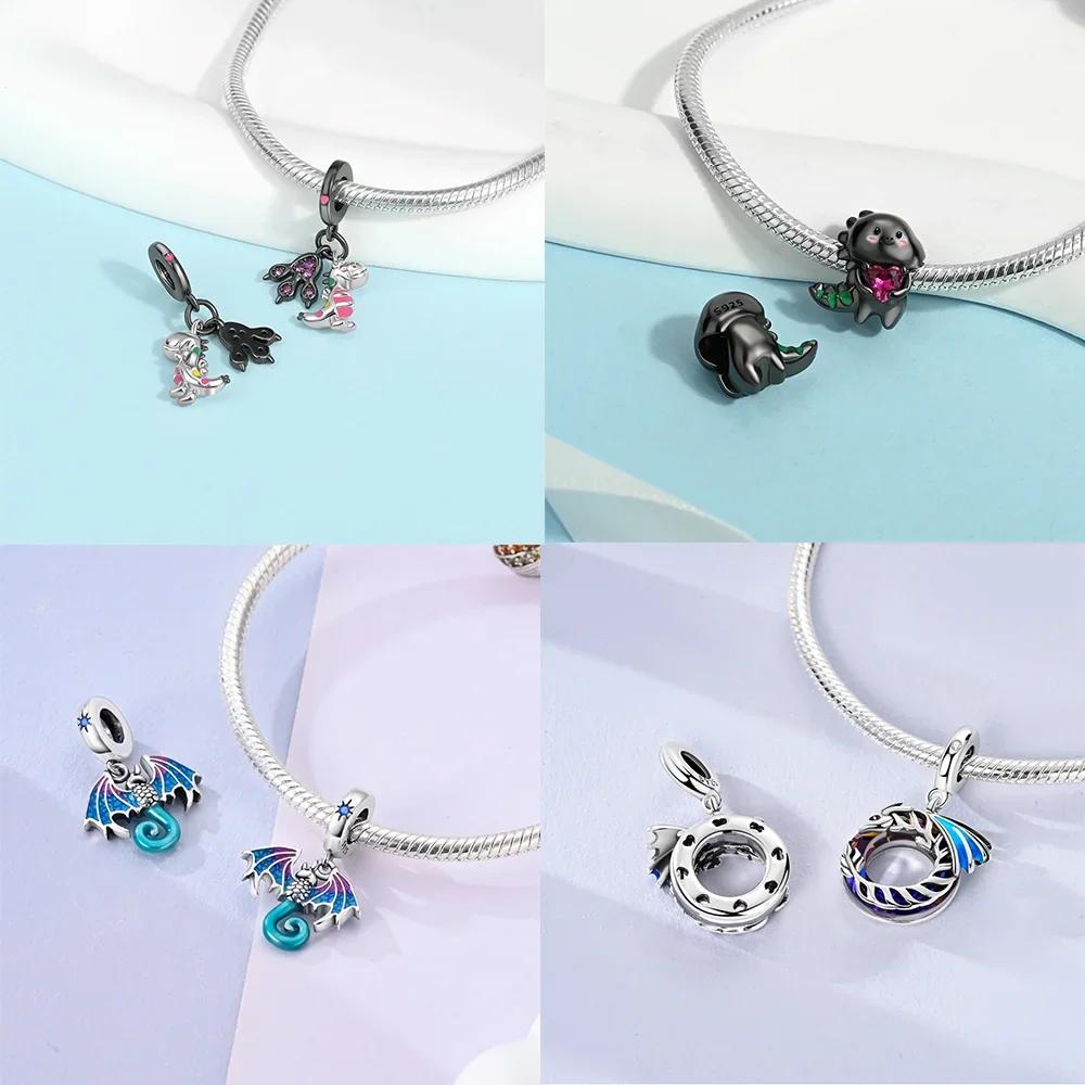 Copper Metal Blue Zircon Dragon with Wings Dinosaur Skeleton Authentic Original Pendant Bead Component Charm Bead Components Bead Components