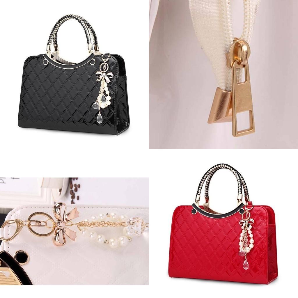 Elegant Pu Leather Tote Bag With Rhombus Texture And Multiple Compartments